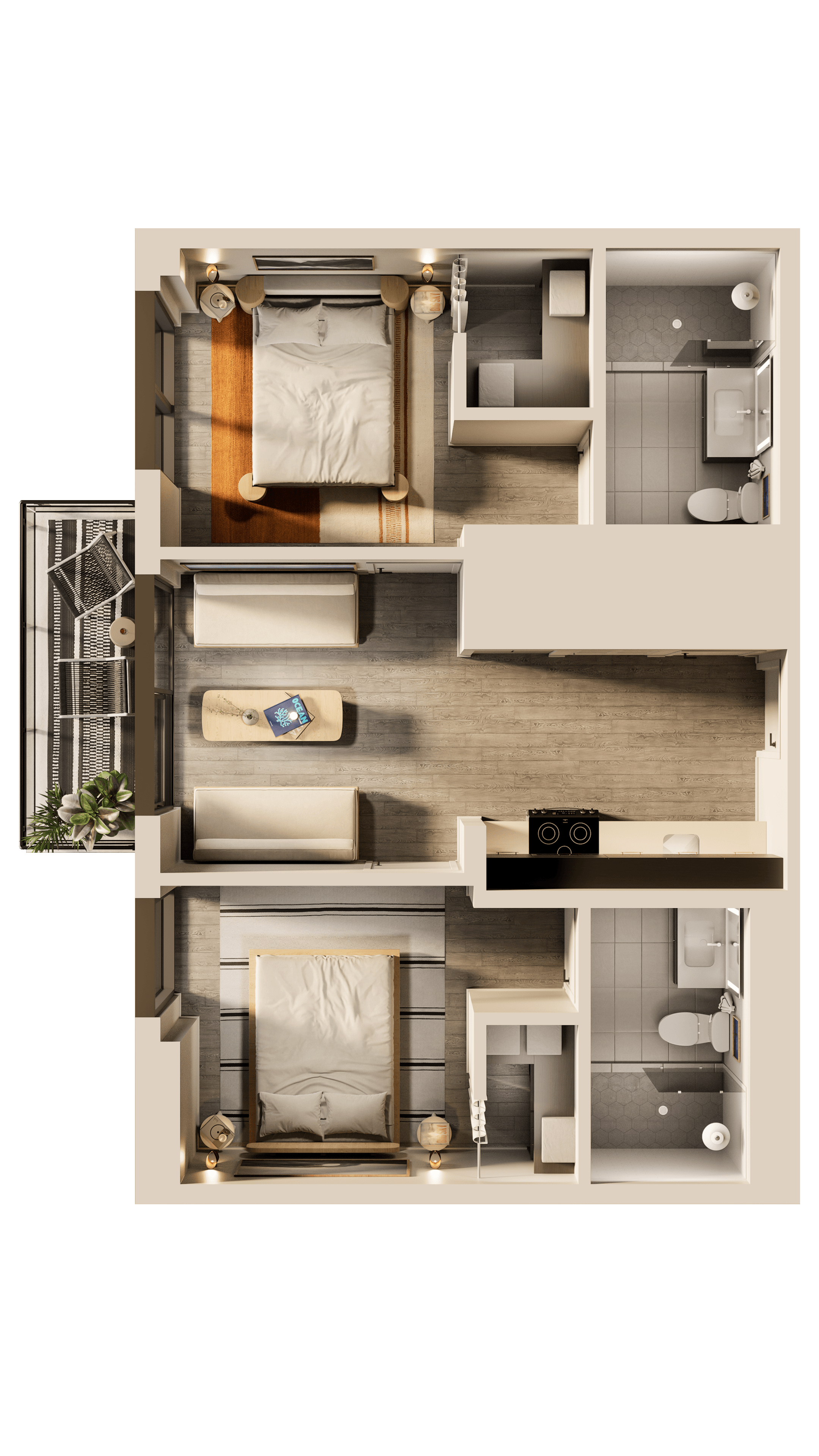 a rendering of a 3d floor plan of a house